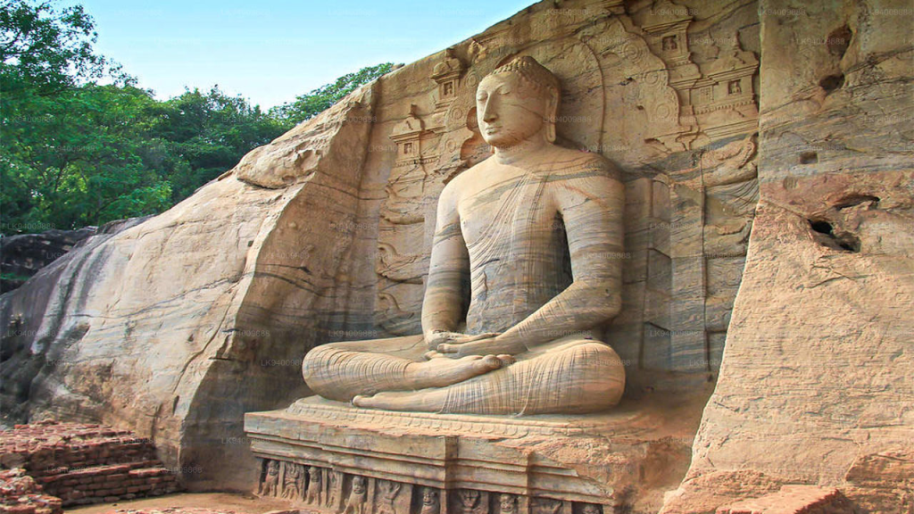 Ancient Kings & Wild Elephants: 7 Ultimate Reasons to Book Polonnaruwa Safari 1 Tourists exploring ancient Polonnaruwa ruins near a large water tank, highlighting the Safari Combo Tour linking history and Sri Lanka National Park Tours.
